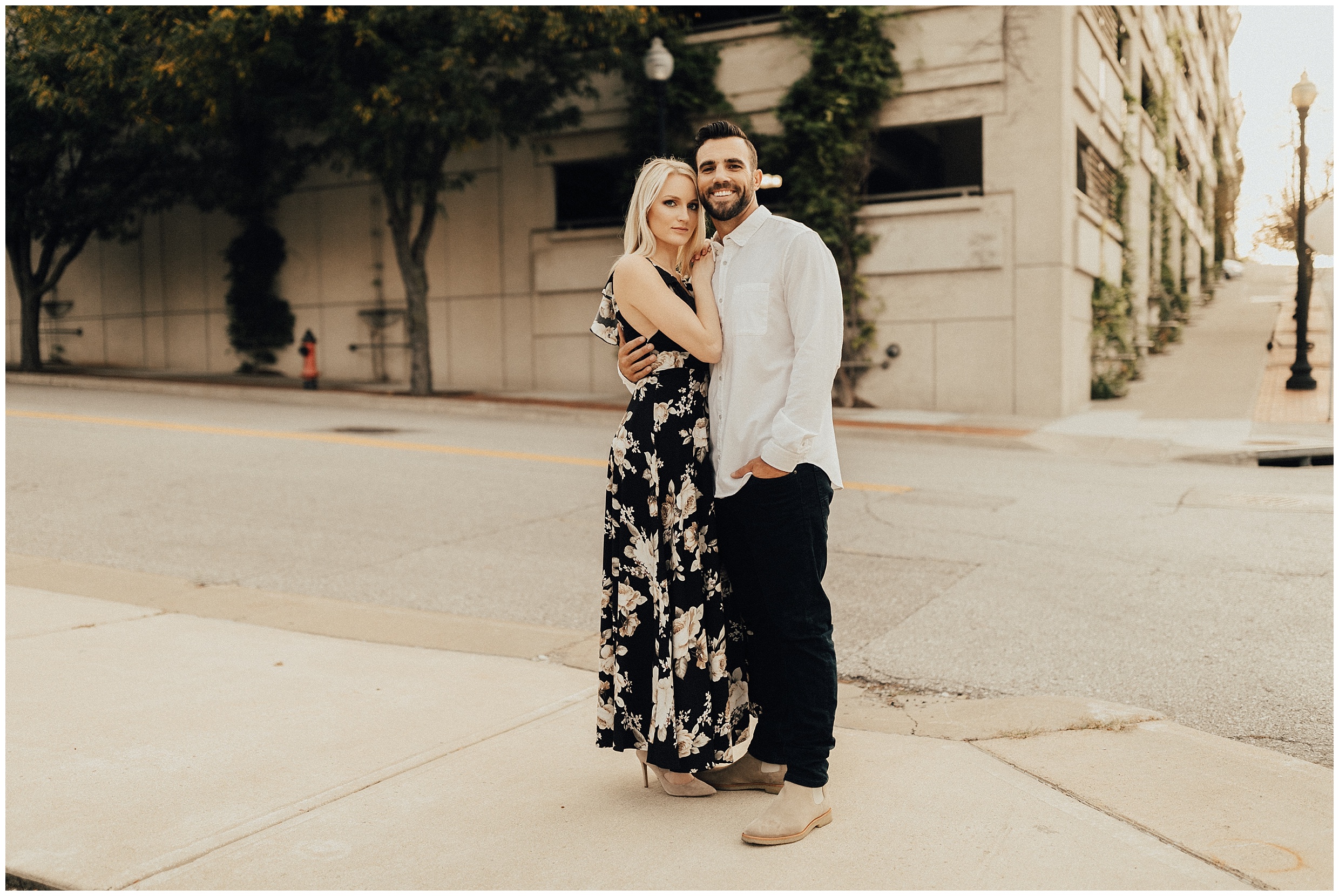 Engagement photos, what to wear for engagement session, save the date, couples posing, engagement photo ideas, Kansas City engagement photos, Kansas city engagement photographer, downtown Kansas City engagement photos, river market engagement photos, downtown Kansas City engagement session, river market engagement session